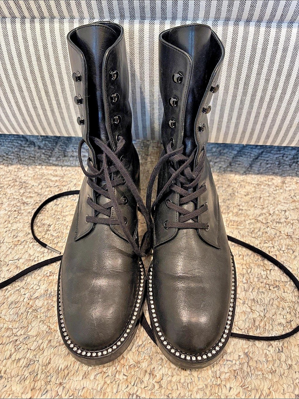 Stuart Weitzman June Combat Boots Black Studded